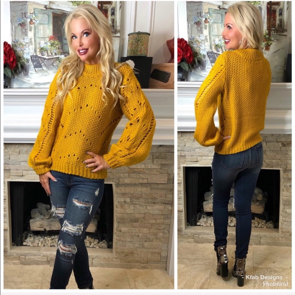 ❤️Cable Knit Mock Neck Bishop Sleeve Sweater! - Picture 2 of 8